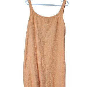Eileen Fisher Irish Linen Midi Tank Dress Size L Orange Basket Weave Beachy